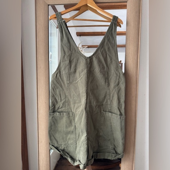We The Free Denim - We The Free Olive Canvas Short Overalls